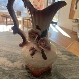 Capodimonte Vintage Ceramic Pitcher with Floral Design made in Italy